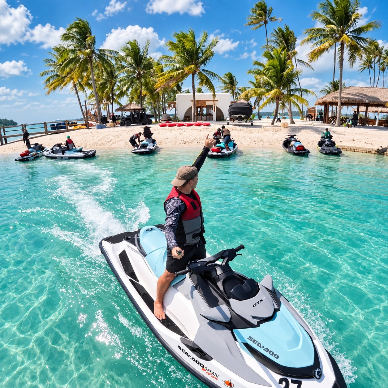 Riders launching from the beach club